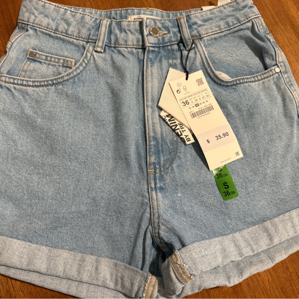 Zara Light Blue High Waist Women Shorts